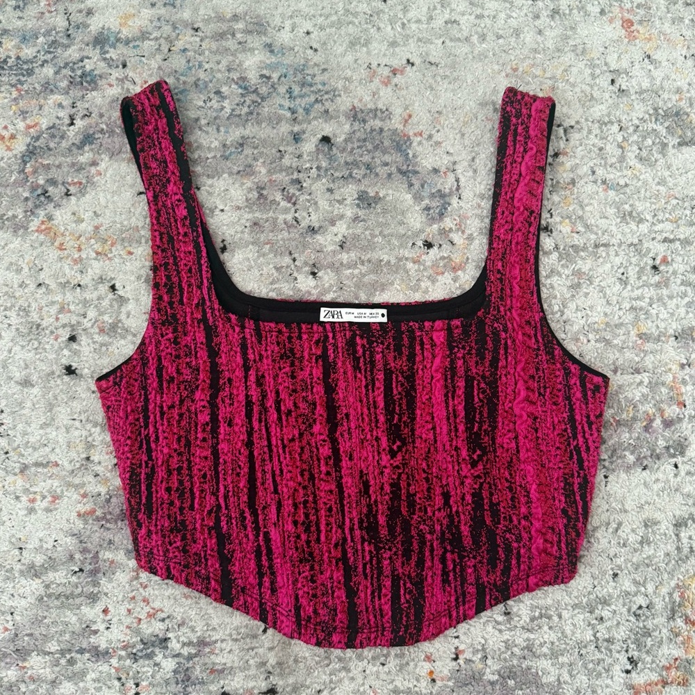 Zara Fuchsia and Black Corset Crop Top size M